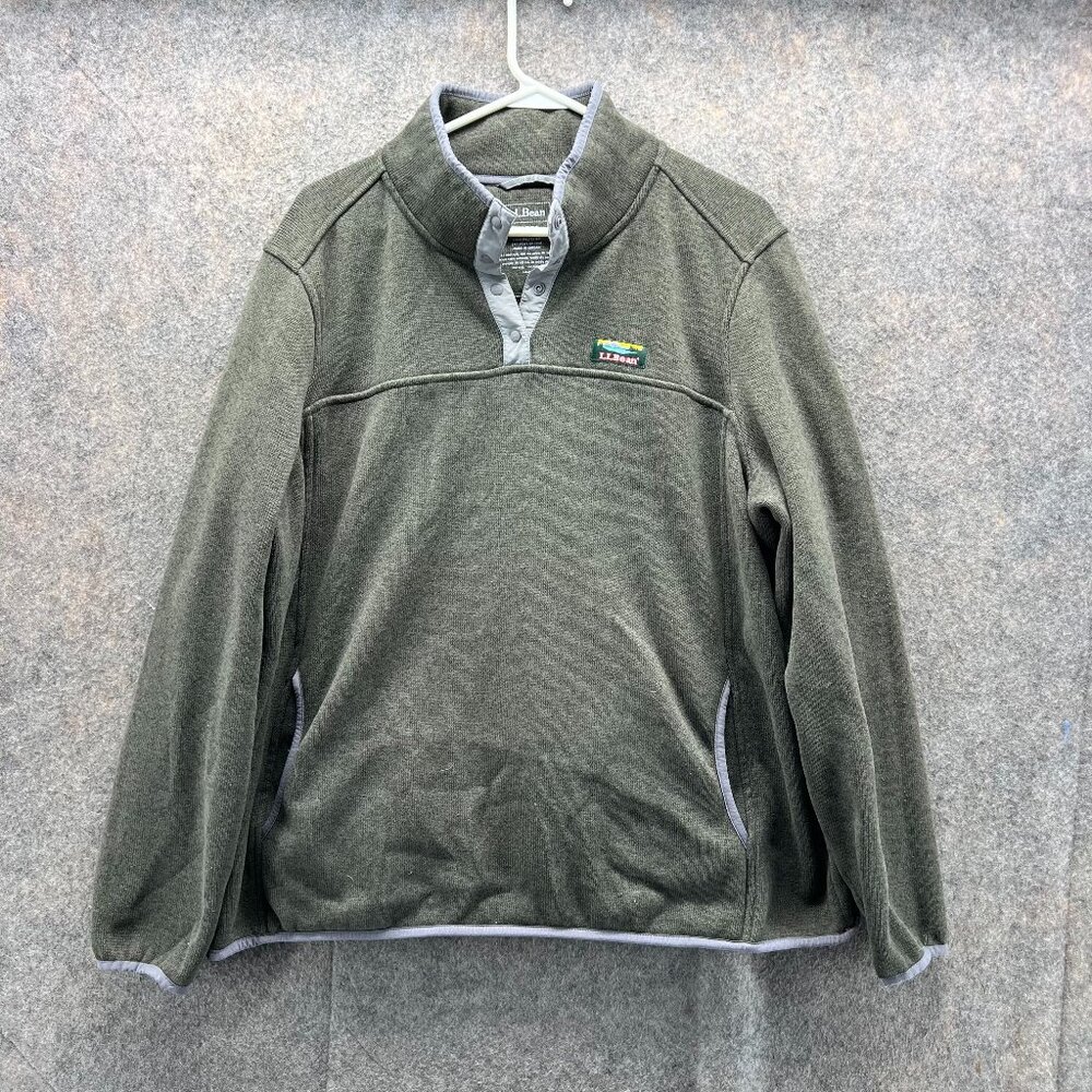 Ll Bean Sweater Women 2X Green Pullover 1/4 Zip Polyester Regular T Snap Jacket